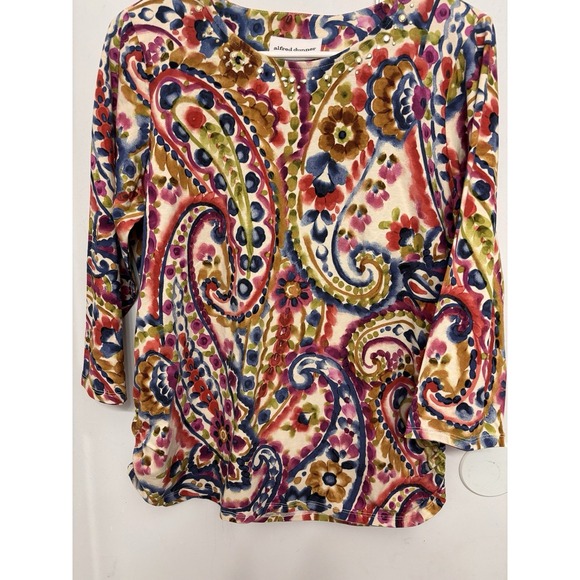 Alfred Dunner Tops - NWT Alfred Dunner Small Paisley Red Blue 3/4 Sleeve Blouse 40x25 Beaded Neck